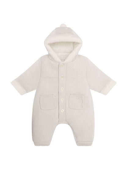 Emile Et Rose Natural Kane Knitted Pramsuit With Pockets Fur Trim And Pom-Pom image 3