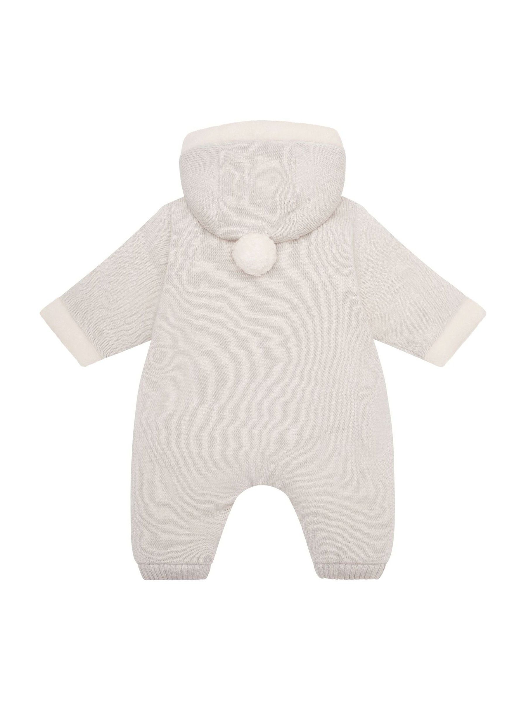 Emile Et Rose Natural Kane Knitted Pramsuit With Pockets Fur Trim And Pom-Pom image 4
