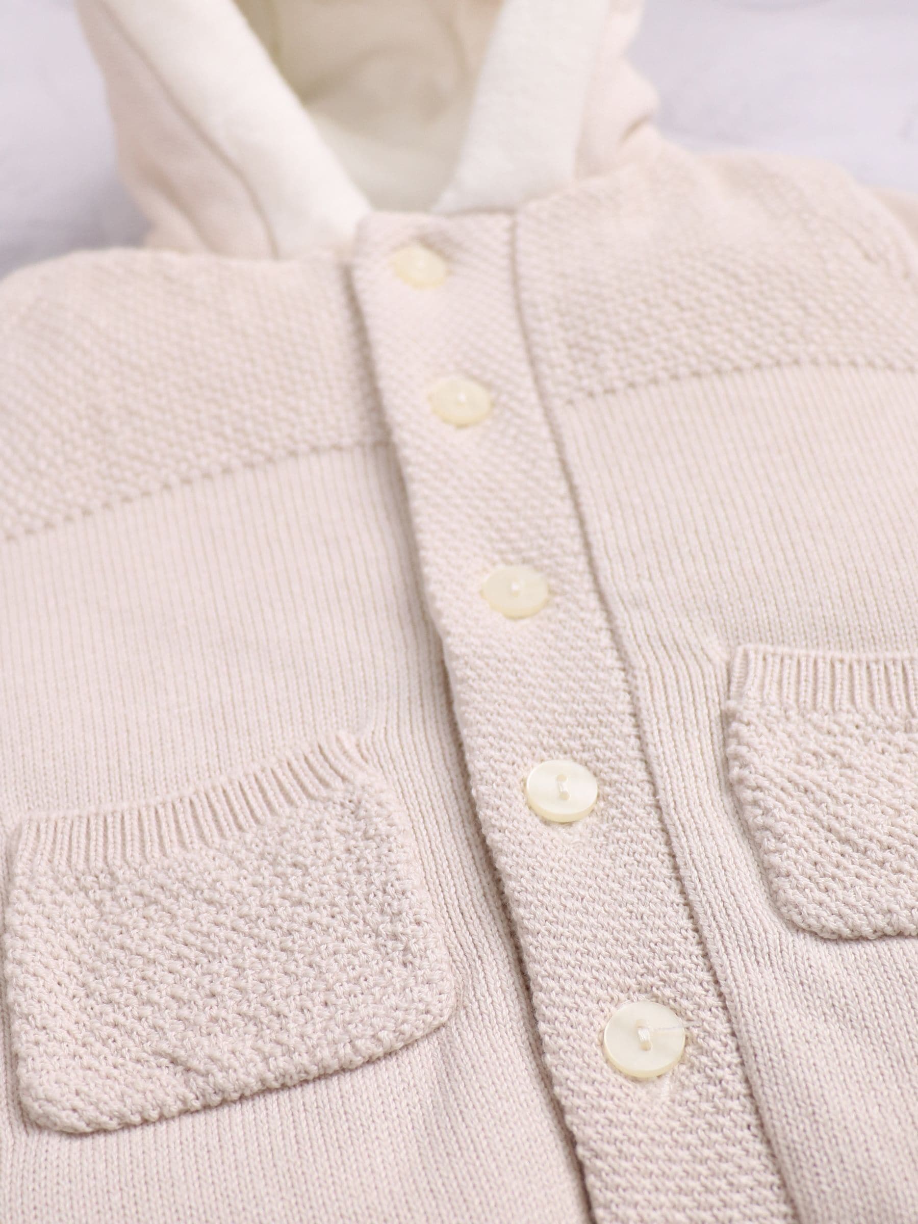 Emile Et Rose Natural Kane Knitted Pramsuit With Pockets Fur Trim And Pom-Pom image 5