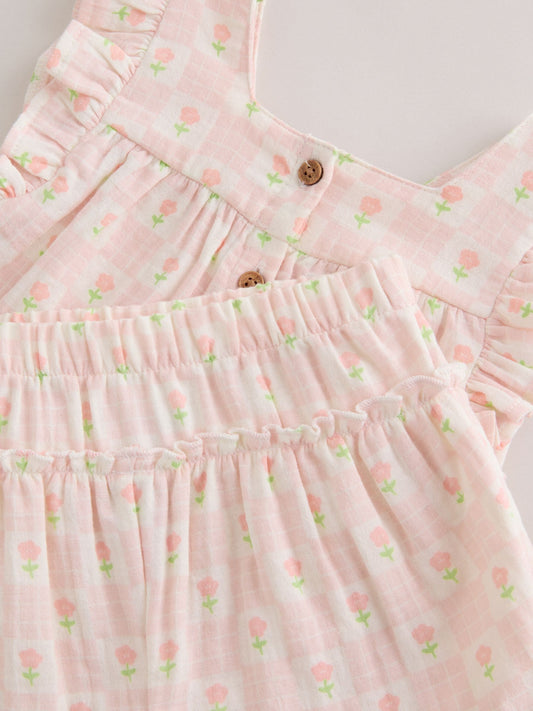 Ecru Pink Floral Woven Baby Top and Shorts Set 2 Piece (0mths-2yrs) image 3