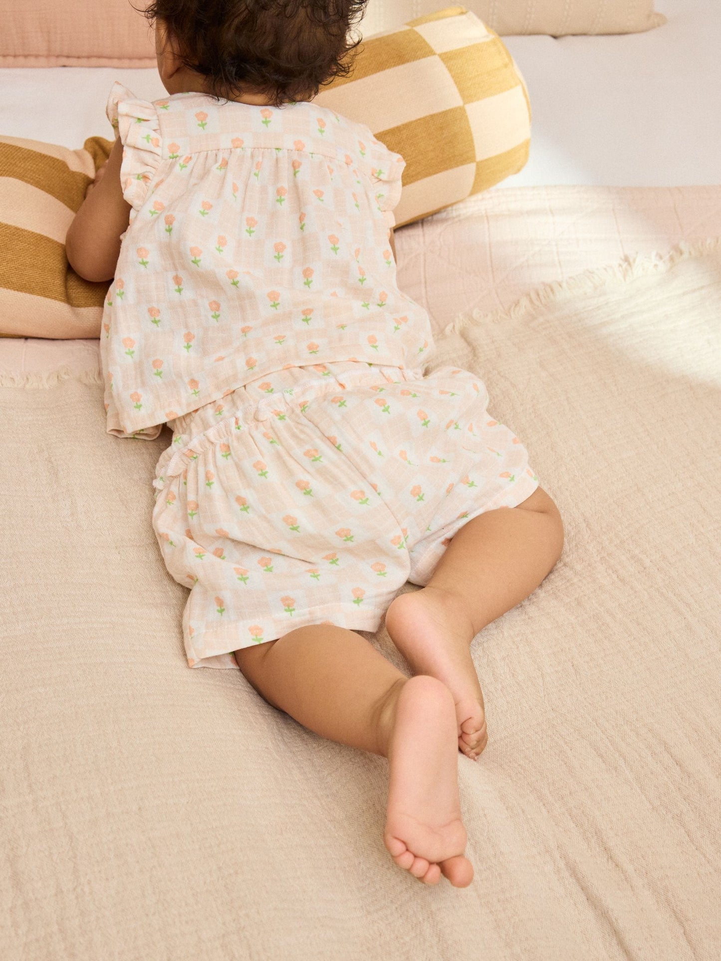 Ecru Pink Floral Woven Baby Top and Shorts Set 2 Piece (0mths-2yrs) image 2