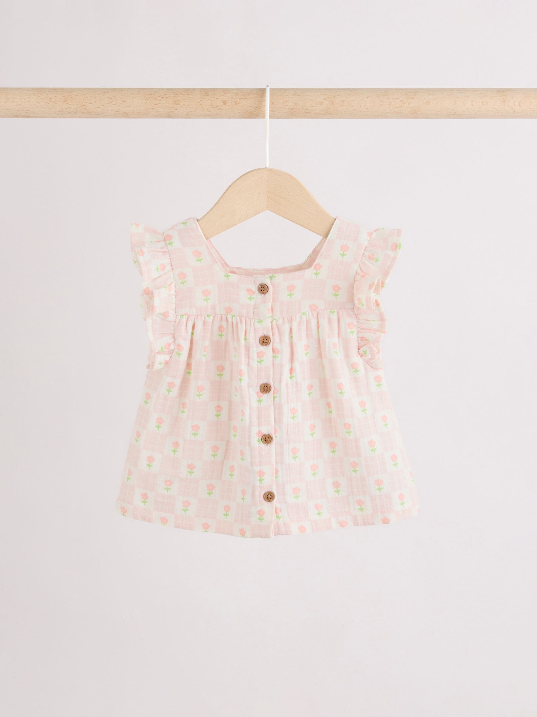 Ecru Pink Floral Woven Baby Top and Shorts Set 2 Piece (0mths-2yrs) image 5