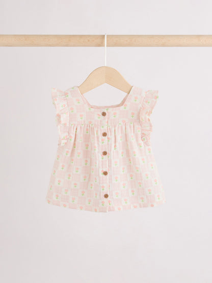 Ecru Pink Floral Woven Baby Top and Shorts Set 2 Piece (0mths-2yrs) image 5