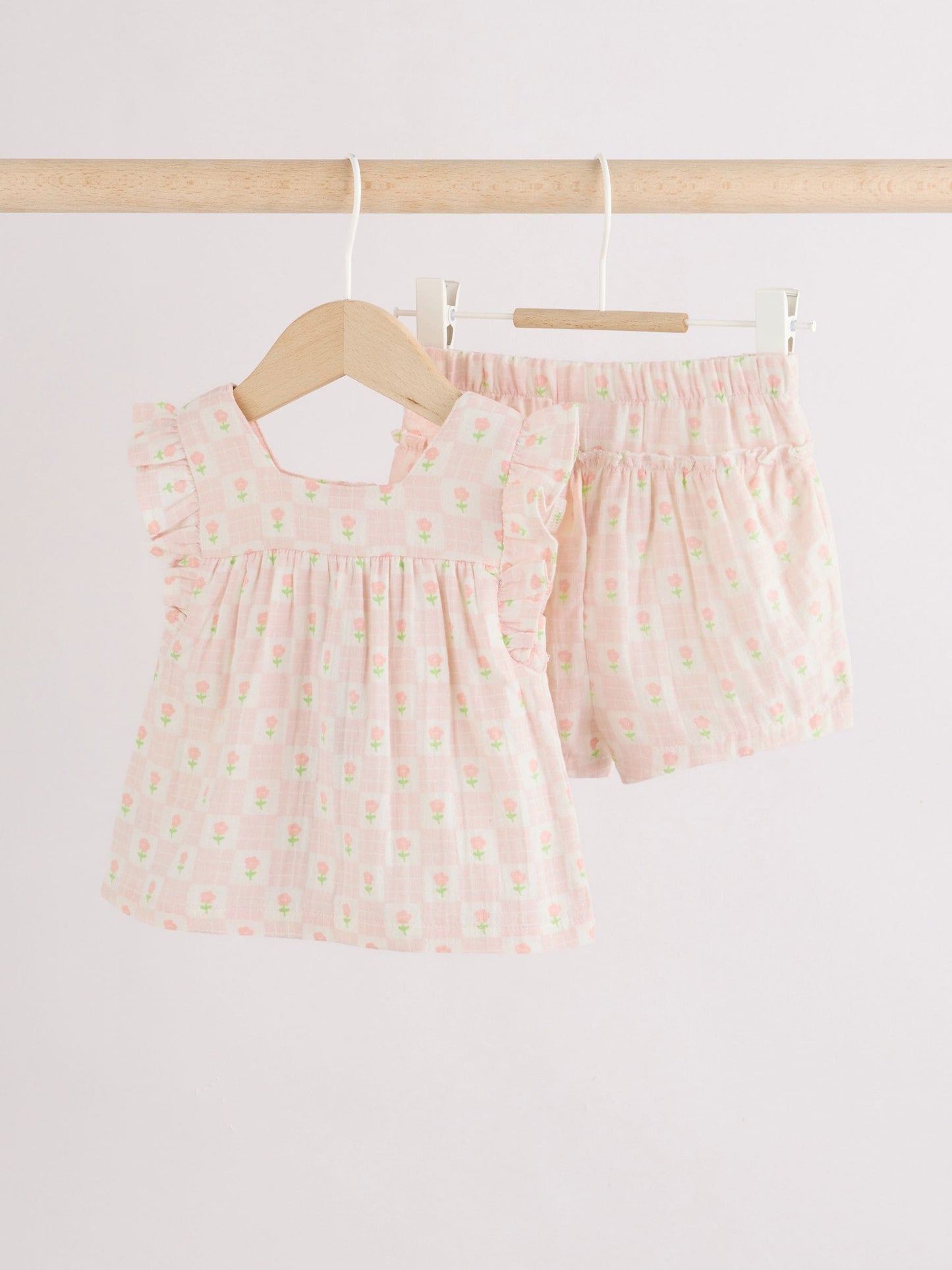 Ecru Pink Floral Woven Baby Top and Shorts Set 2 Piece (0mths-2yrs) image 7