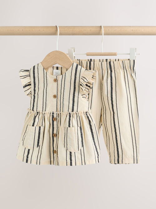 Black/White Stripe Baby Woven Top and Trousers Set 2 Piece (0mths-2yrs) image 1