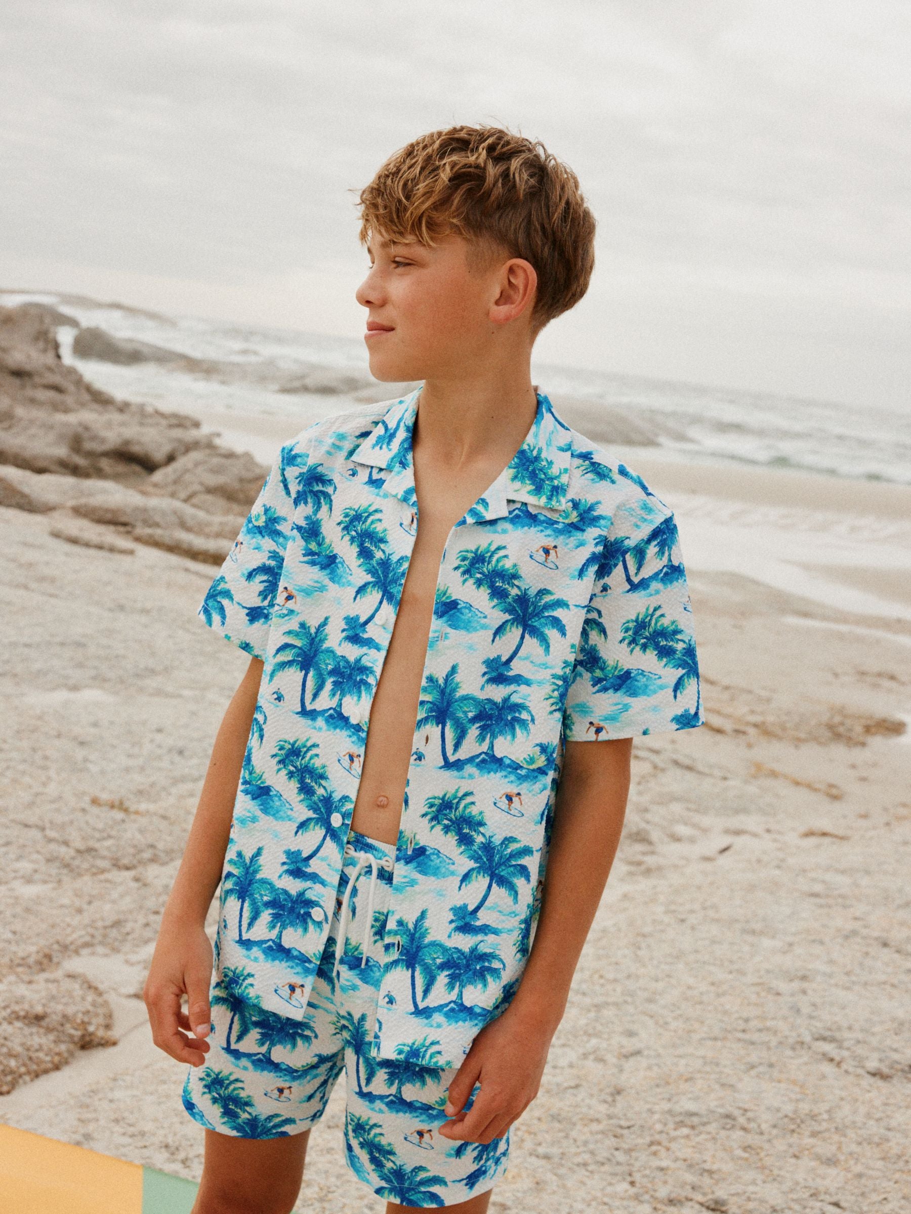 Dsiney Kidz - Light Blue Palm Swim Shorts and Shirt Set (3-16yrs) image 1
