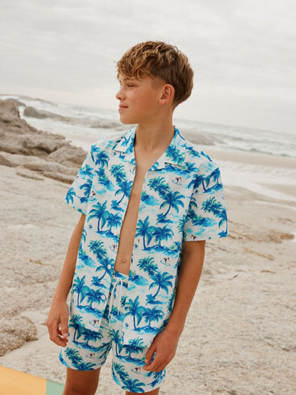 Dsiney Kidz - Light Blue Palm Swim Shorts and Shirt Set (3-16yrs) image 1