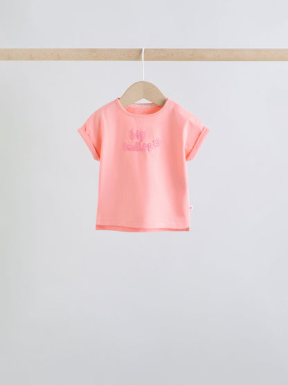 Pink Slogan Short Sleeve Top and Shorts Baby Set 6 Piece (0mths-2yrs) image 2