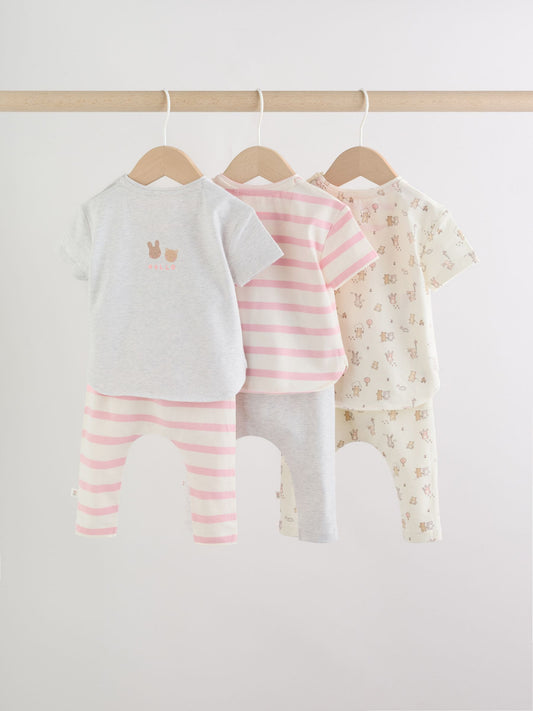 Grey and Pink Short Sleeve Top and Leggings Baby Set 6 Piece (0mths-3yrs) image 2