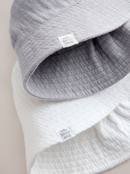 Grey and White Crinkle Baby Bucket Hats 2 Pack image 4
