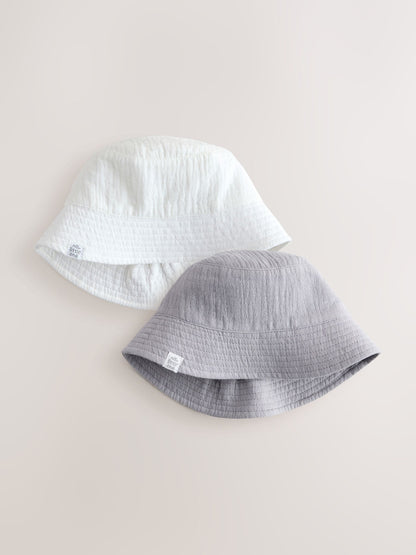 Grey and White Crinkle Baby Bucket Hats 2 Pack image 1