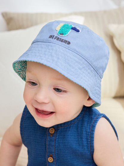 Green Stripe / Dog embroidery Baby Bucket Hats 2 Pack image 2