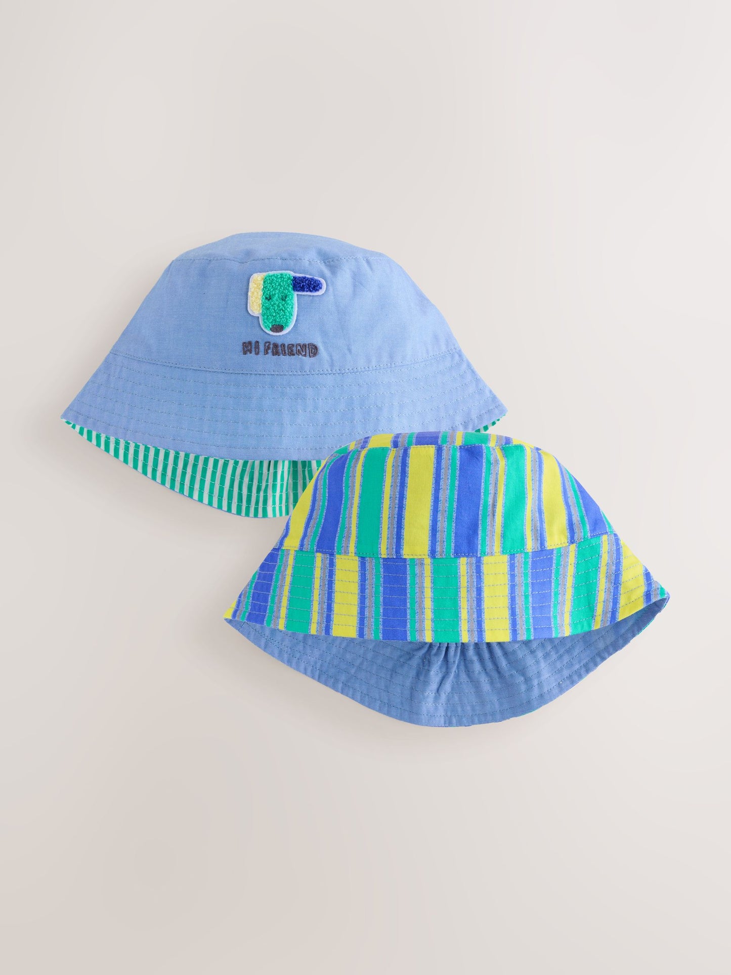 Green Stripe / Dog embroidery Baby Bucket Hats 2 Pack image 1