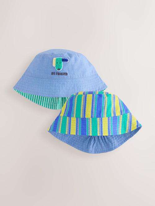 Green Stripe / Dog embroidery Baby Bucket Hats 2 Pack image 1