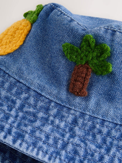 Denim Crochet Fruit Embroidered Baby Bucket Hat image 2