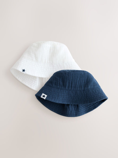 White and Blue Woven Baby Bucket Hats 2 Pack image 1