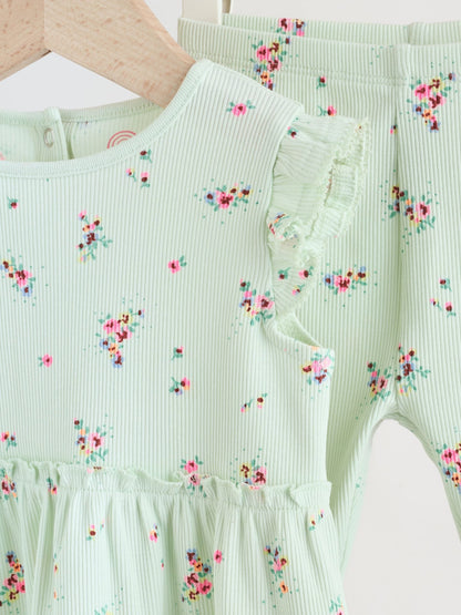 Sage Green Flower Rib Top and Leggings Baby Set 2 Piece (0mths-2yrs) image 7