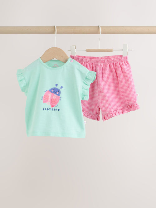 Dsiney Kidz - Green Pink Ladybird Short Sleeve Baby Top and Short Set 2 Piece (0mths-2yrs) image 1