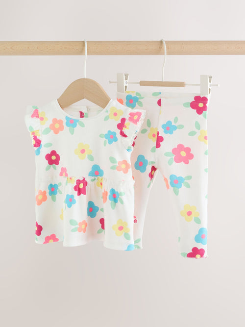 Dsiney Kidz - White Flower Rib Top and Leggings Baby Set 2 Piece (0mths-2yrs) image 1
