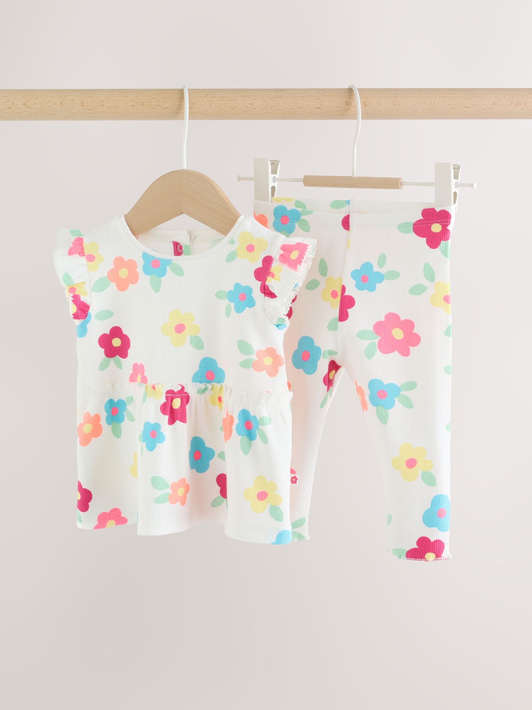 White Flower Rib Top and Leggings Baby Set 2 Piece (0mths-2yrs) image 1