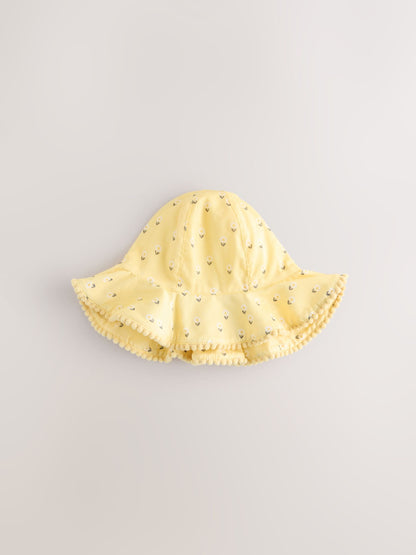 Yellow Floral Broderie and Grey Gingham Baby Bucket Hats 2 Pack (0mths-2yrs) image 2