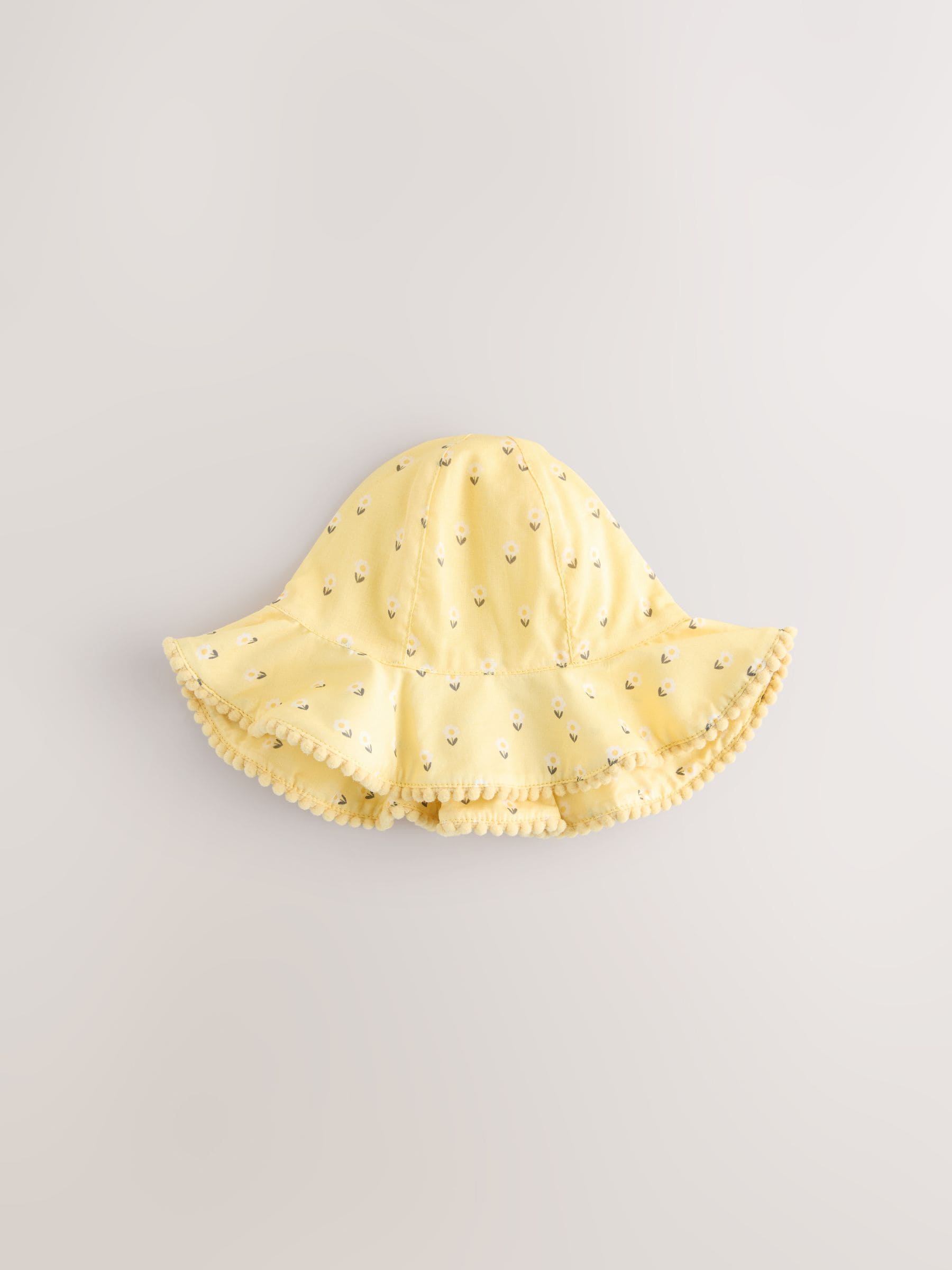 Yellow Floral Broderie and Grey Gingham Baby Bucket Hats 2 Pack (0mths-2yrs) image 2