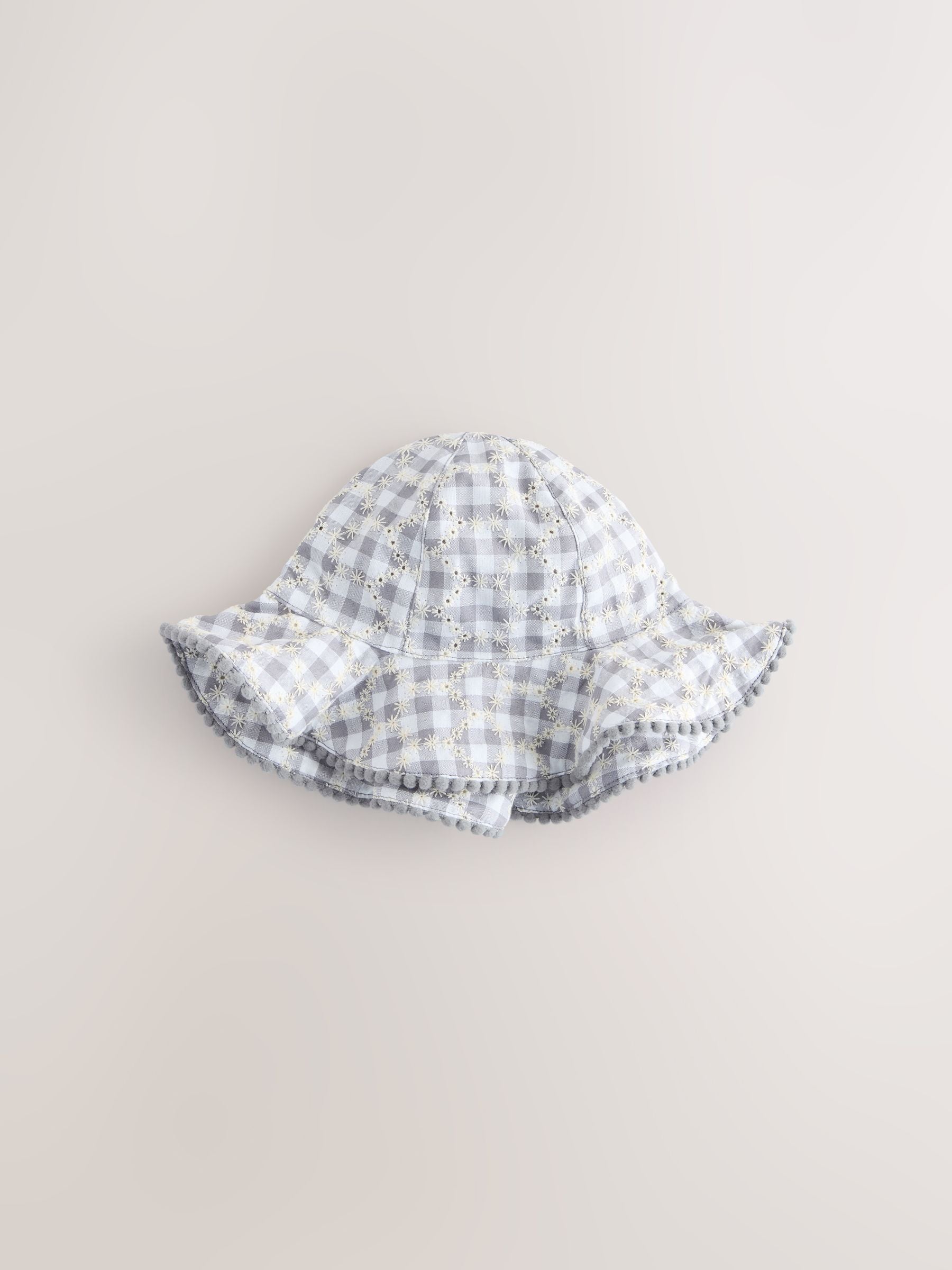 Yellow Floral Broderie and Grey Gingham Baby Bucket Hats 2 Pack (0mths-2yrs) image 3