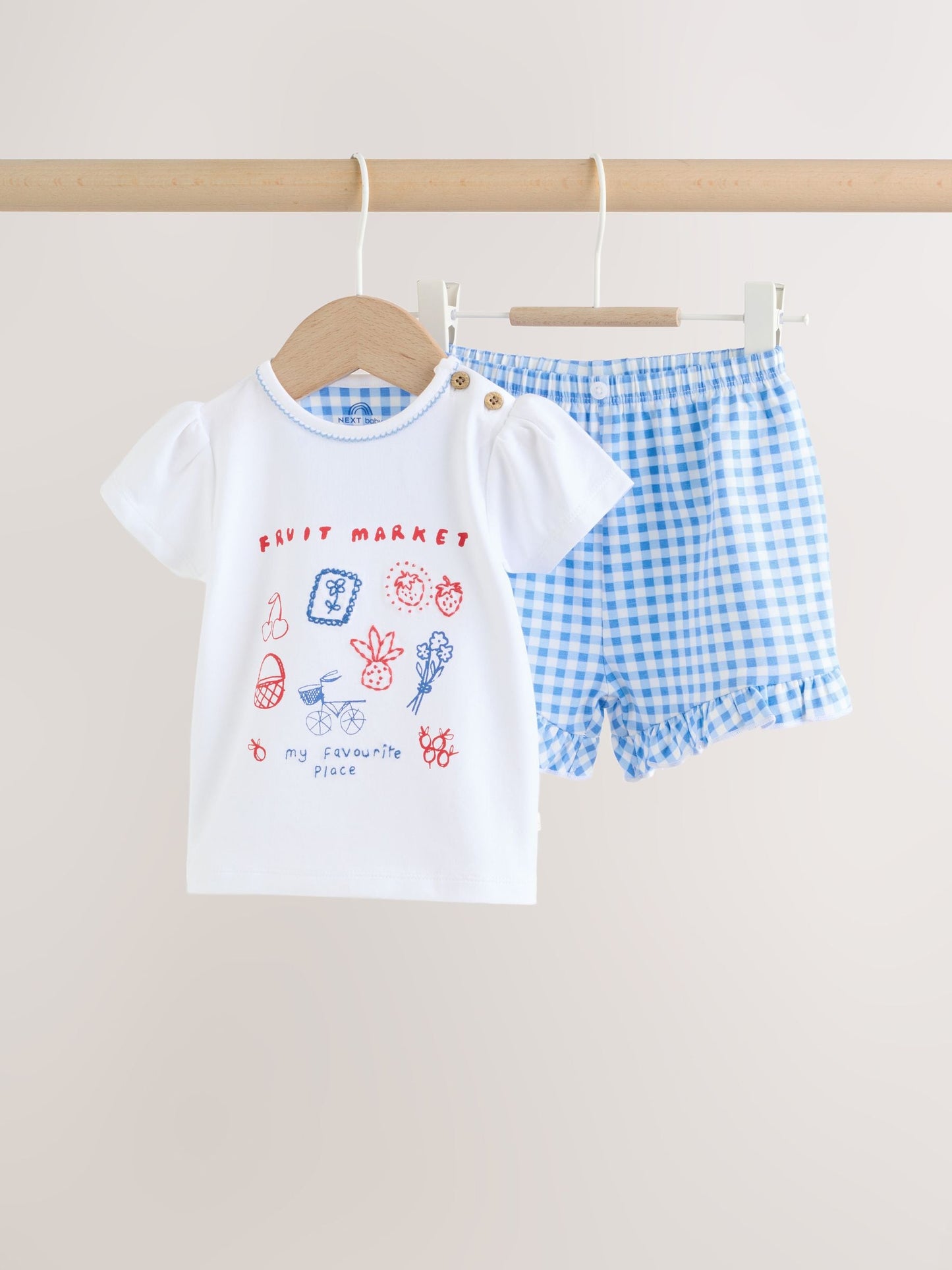 White Picnic Short Sleeve Baby Top and Short Set 2 Piece (0mths-2yrs) image 1