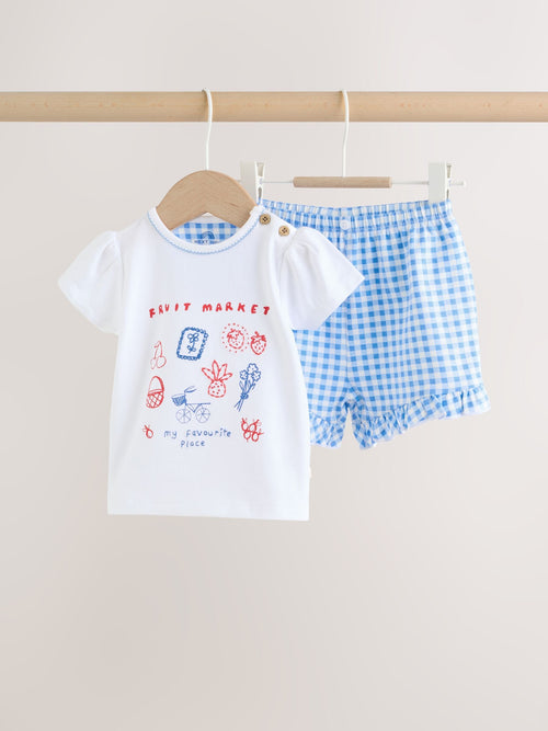 Dsiney Kidz - White Picnic Short Sleeve Baby Top and Short Set 2 Piece (0mths-2yrs) image 1