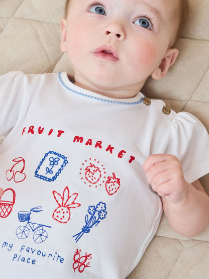 White Picnic Short Sleeve Baby Top and Short Set 2 Piece (0mths-2yrs) image 3