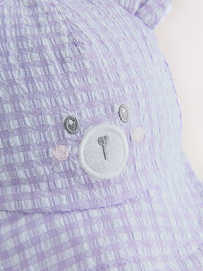 Purple Gingham Baby Embroidered Bear Legionnaire Hat image 2