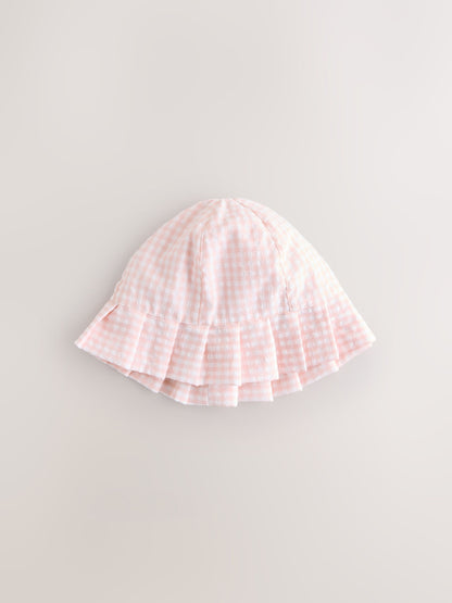 Pink Floral and Gingham Baby Woven Bucket Hats 2 Pack image 3