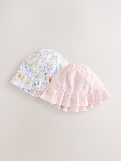 Pink Floral and Gingham Baby Woven Bucket Hats 2 Pack image 1