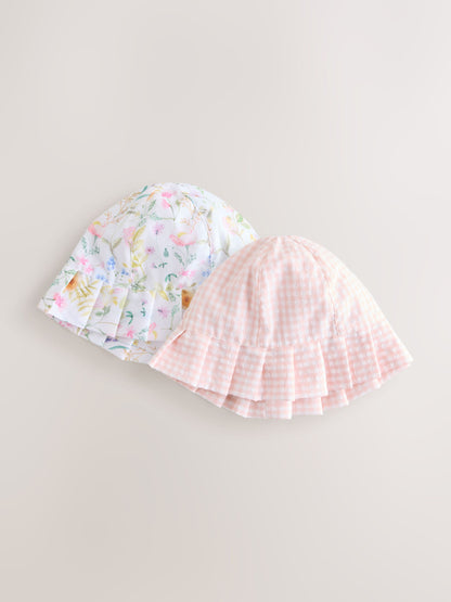 Pink Floral and Gingham Baby Woven Bucket Hats 2 Pack image 1