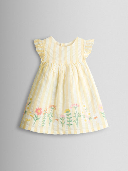 JoJo Maman Bébé Yellow Bunny Embroidered Dress, Knicker and Hat Set image 4