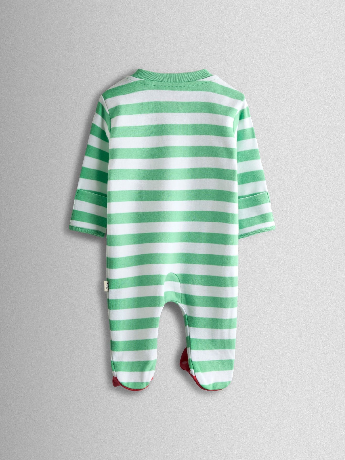 JoJo Maman Bébé Green Tomato Appliqué Cotton Footed Zip Sleepsuit, Hat and Bib Set image 3