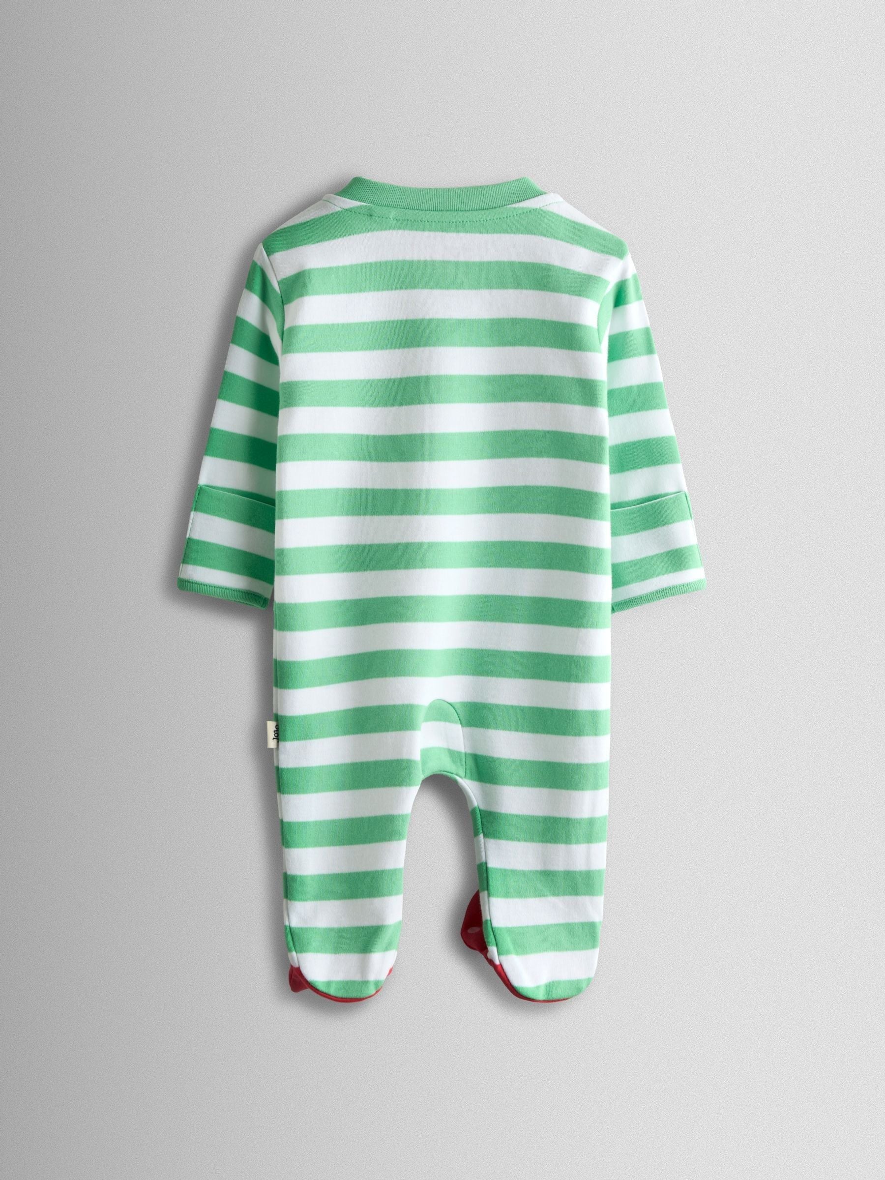 JoJo Maman Bébé Green Tomato Appliqué Cotton Footed Zip Sleepsuit, Hat and Bib Set image 3
