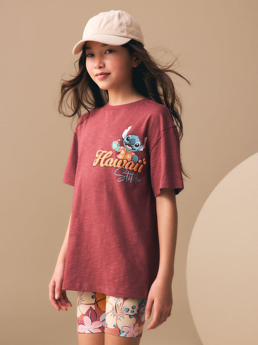 Chocolate Brown Lilo & Stitch License T-Shirt and Cycle Shorts Set (3-16yrs) image 1