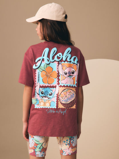 Dsiney Kidz - Chocolate Brown Lilo & Stitch License T-Shirt and Cycle Shorts Set (3-16yrs) image 3