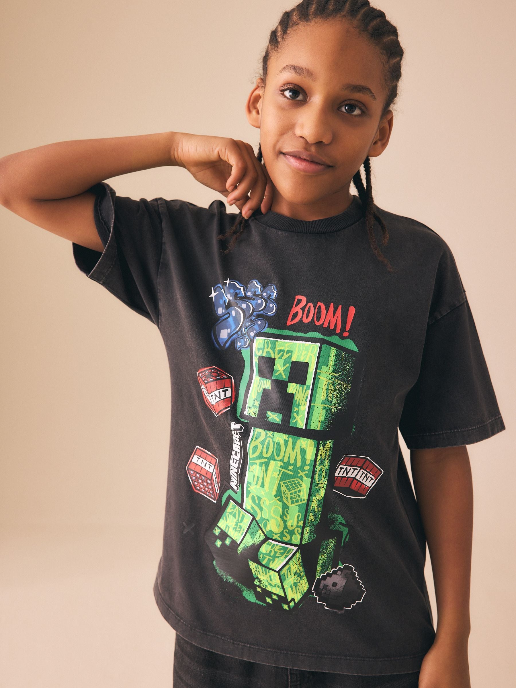 Dsiney Kidz - Charcoal Grey Washed Single Minecraft T-Shirt (3-16yrs) image 1