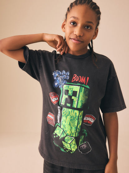 Dsiney Kidz - Charcoal Grey Washed Single Minecraft T-Shirt (3-16yrs) image 1