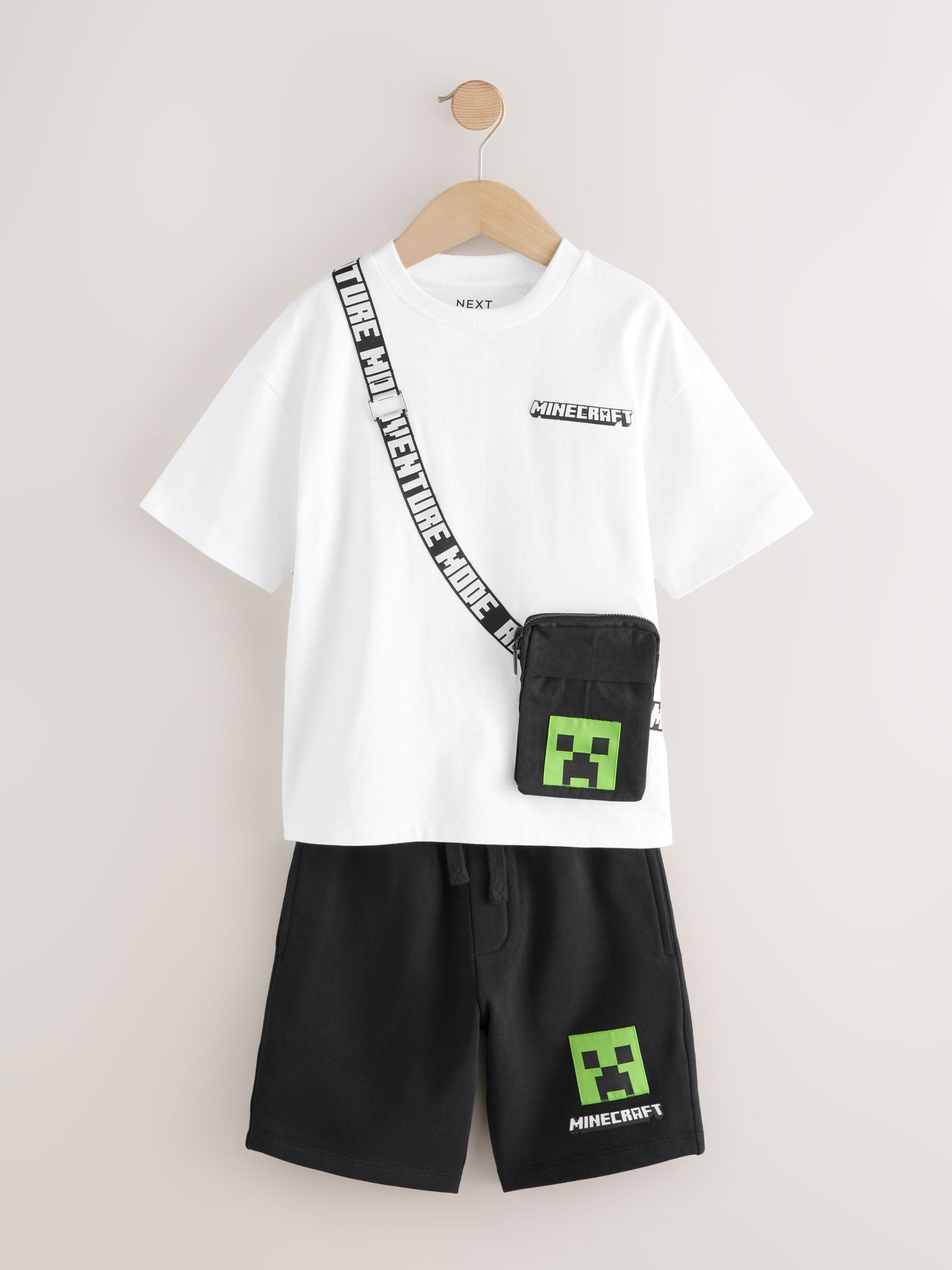 Dsiney Kidz - White/Black Minecraft Bag T-Shirt and Shorts Set (3-16yrs) image 4
