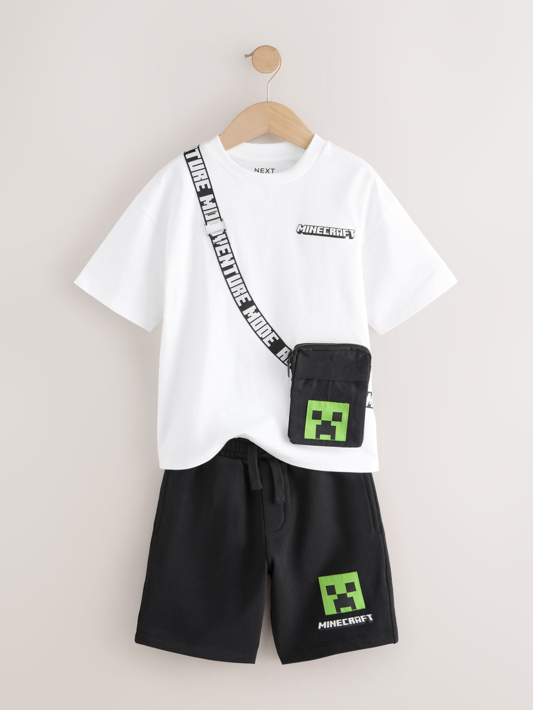 Dsiney Kidz - White/Black Minecraft Bag T-Shirt and Shorts Set (3-16yrs) image 5