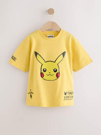 Dsiney Kidz - Yellow Sequin Pokémon Short Sleeve T-Shirt (3-16yrs) image 1