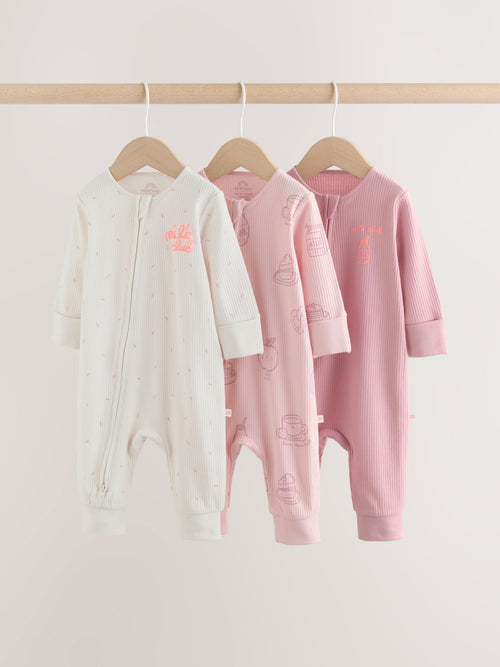 Pink Two Way Zip Baby Sleepsuit 3 Pack (0mths-3yrs) image 1