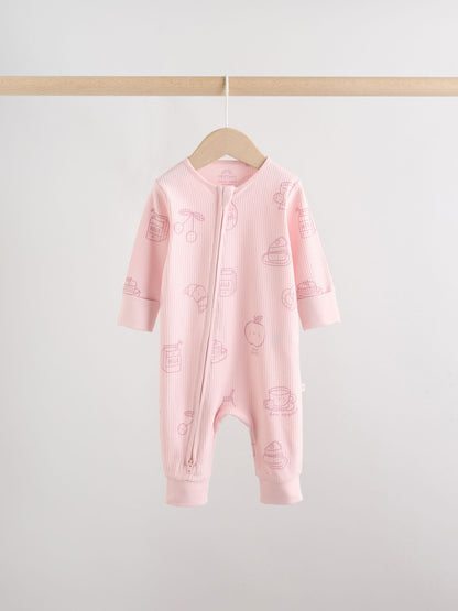 Pink Two Way Zip Baby Sleepsuit 3 Pack (0mths-3yrs) image 6