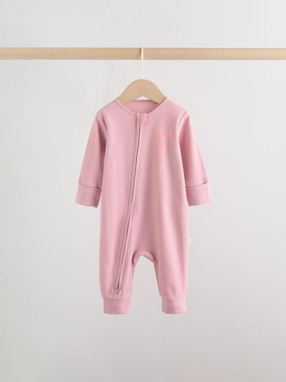 Pink Two Way Zip Baby Sleepsuit 3 Pack (0mths-3yrs) image 8