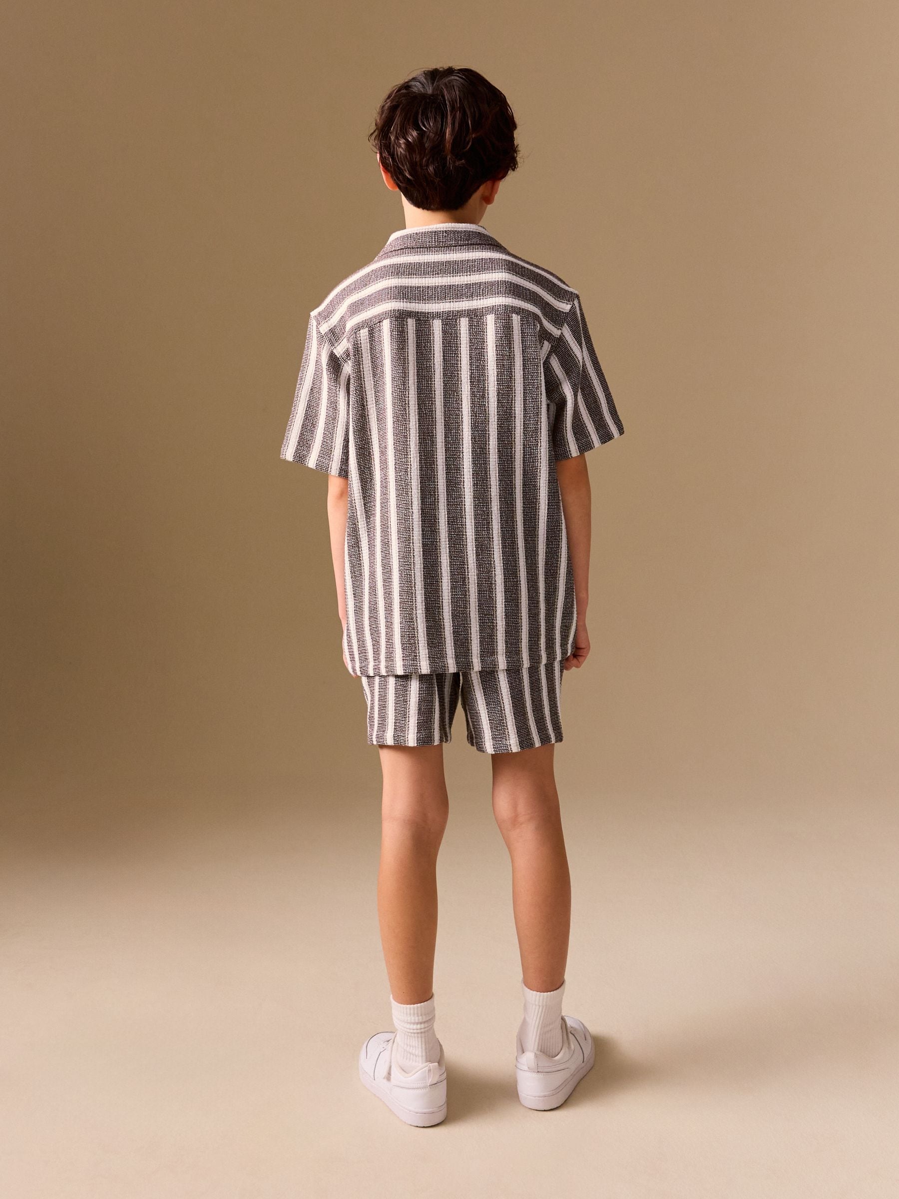 Dsiney Kidz - Chocolate Brown Short Sleeve Textured Stripe Shirt and Shorts Set (3-16yrs) image 3