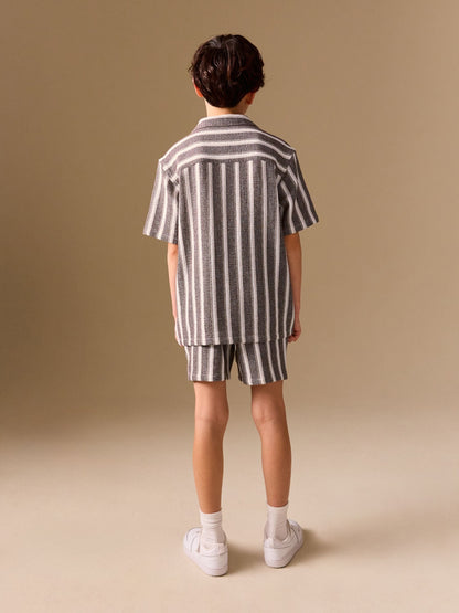 Dsiney Kidz - Chocolate Brown Short Sleeve Textured Stripe Shirt and Shorts Set (3-16yrs) image 3