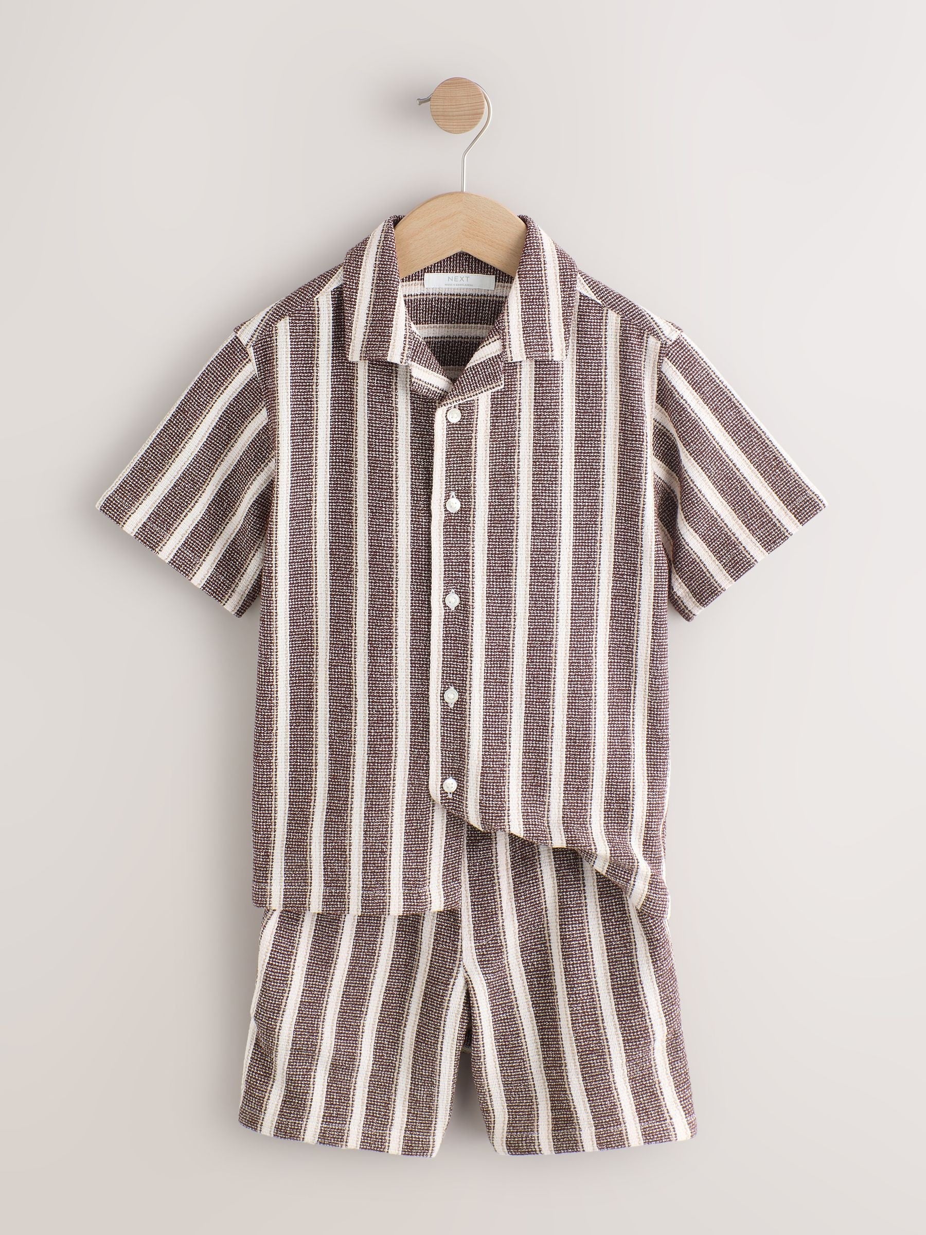Dsiney Kidz - Chocolate Brown Short Sleeve Textured Stripe Shirt and Shorts Set (3-16yrs) image 5